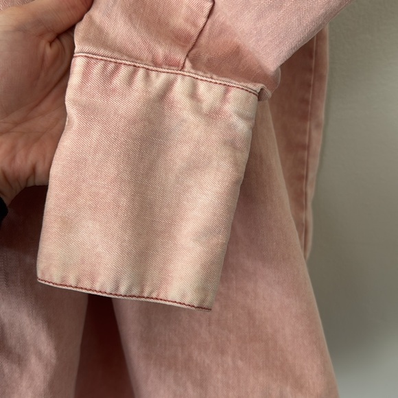 Free People Charlie Denim Button Down with Pearl Snap- Pink Denim - Picture 7 of 10